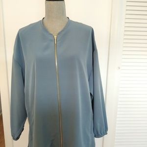 Halston Womens Oversized Dusk Blue Full Zipper Bomber Jacket NWT Med